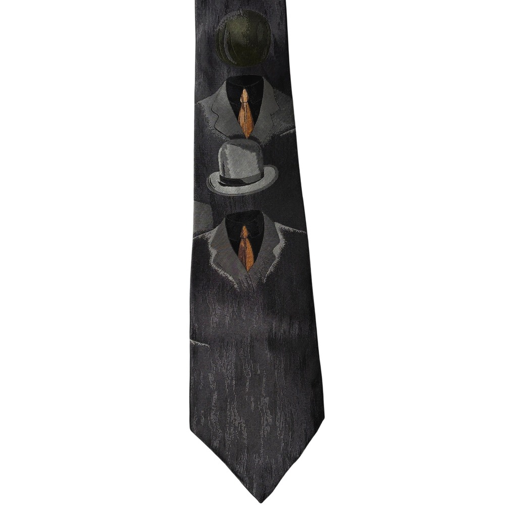 VTG Mark of California Tie Gray Surrealist Art Necktie Hat Apple‎ Head Suit